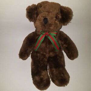 VTG Kuddle Me Toys Brown Teddy Bear Plush 14" Stuffed Animal Red Green Bow xmas